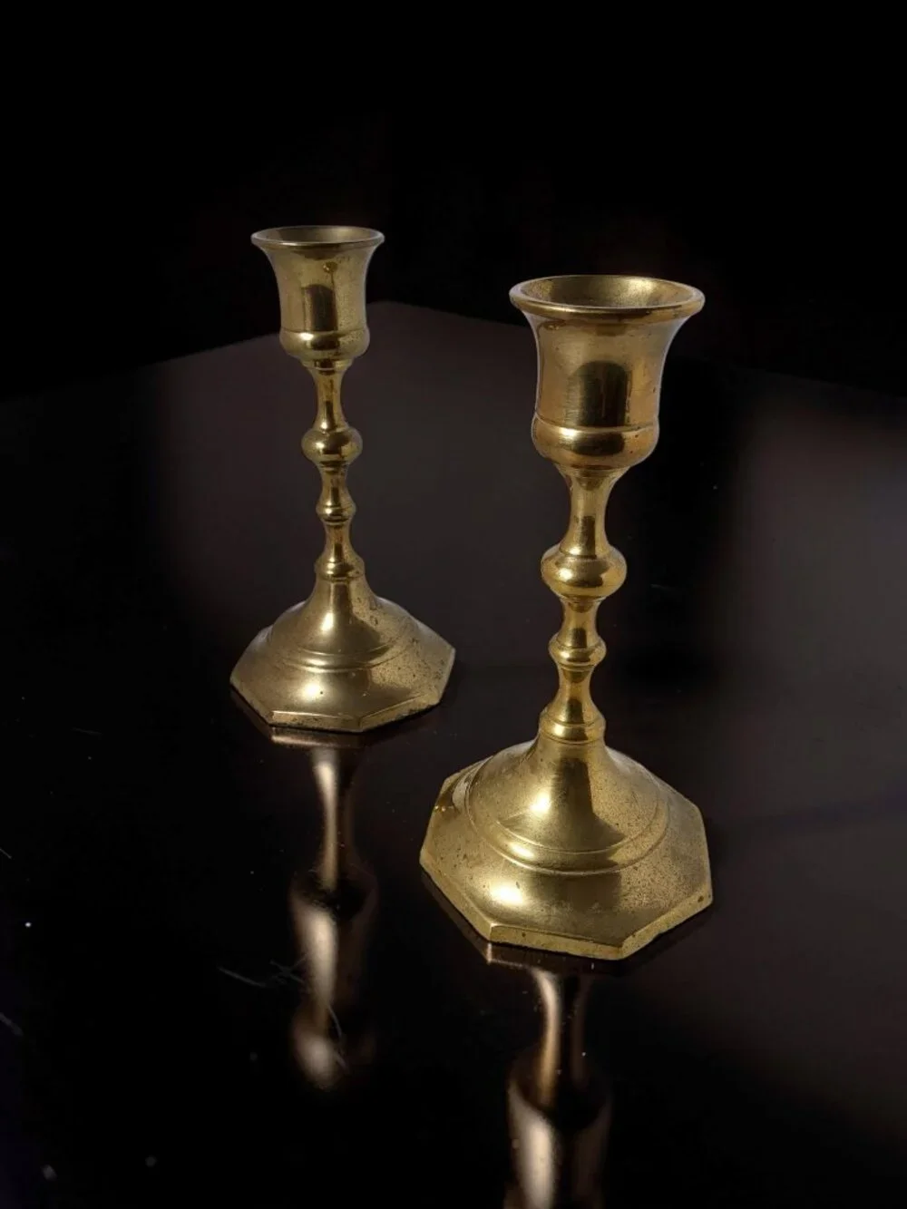Pair Of 2 Vintage Solid Brass Taper Candlestick Holders Made In India